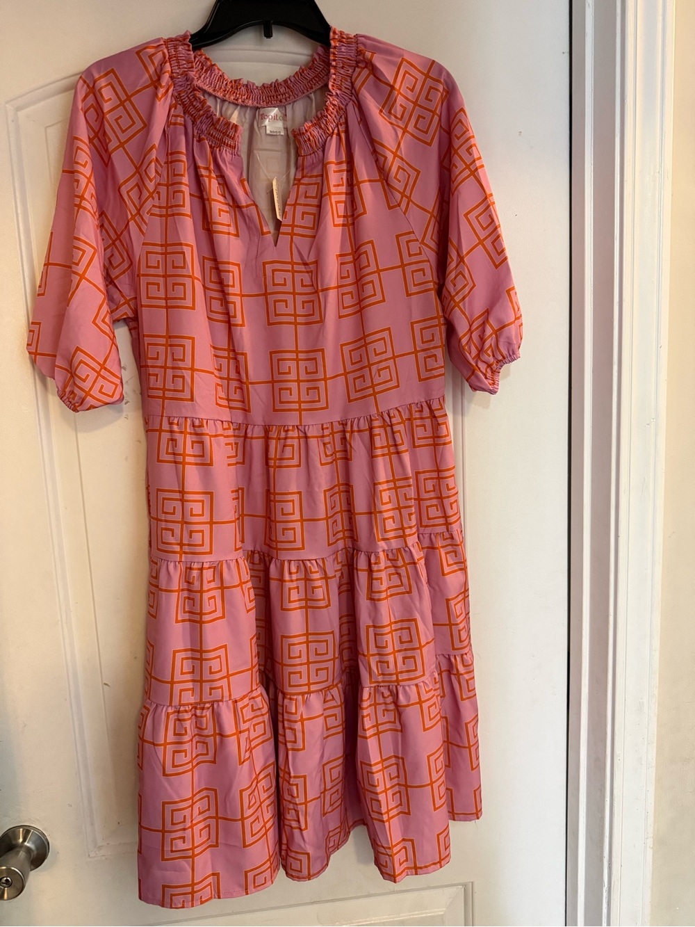 Women’s Pink & Orange Patterned Tiered Dress